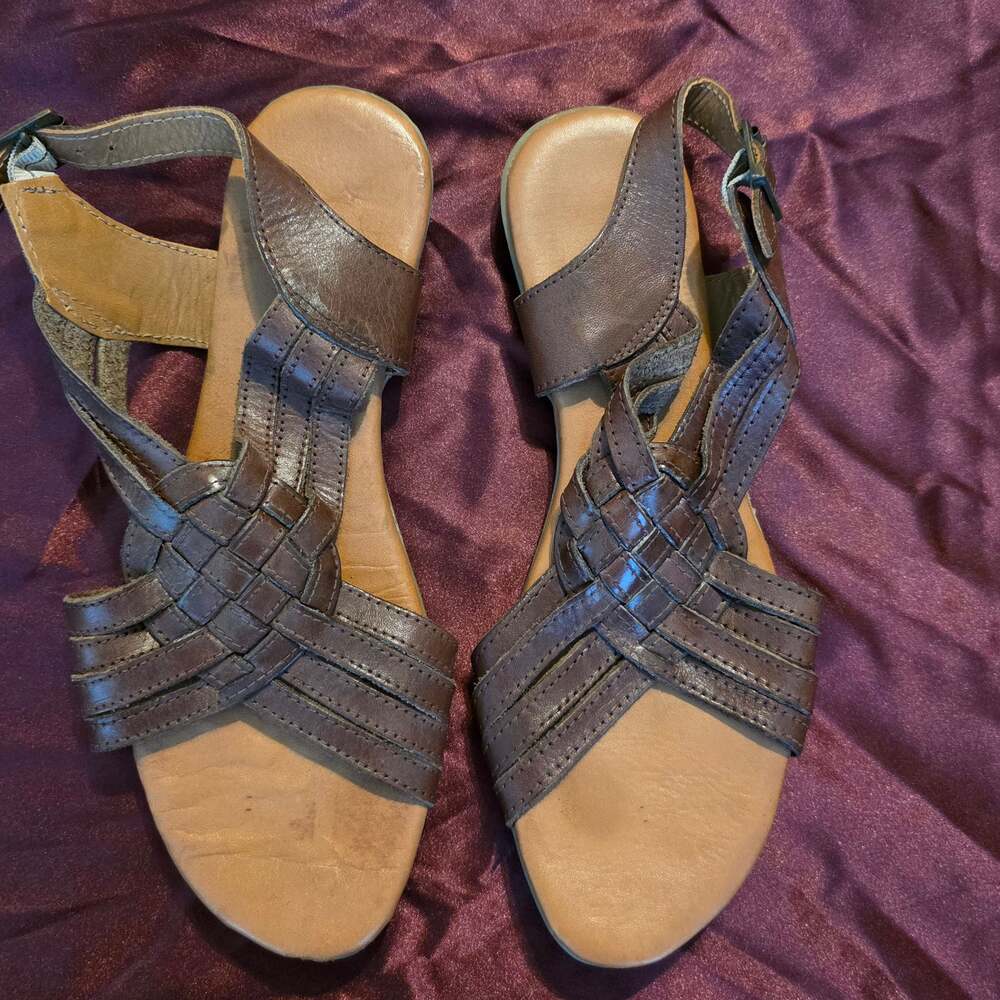 Bearpaw Huaraches Brown Leather Woven Slingback Flat Sandals Size 9